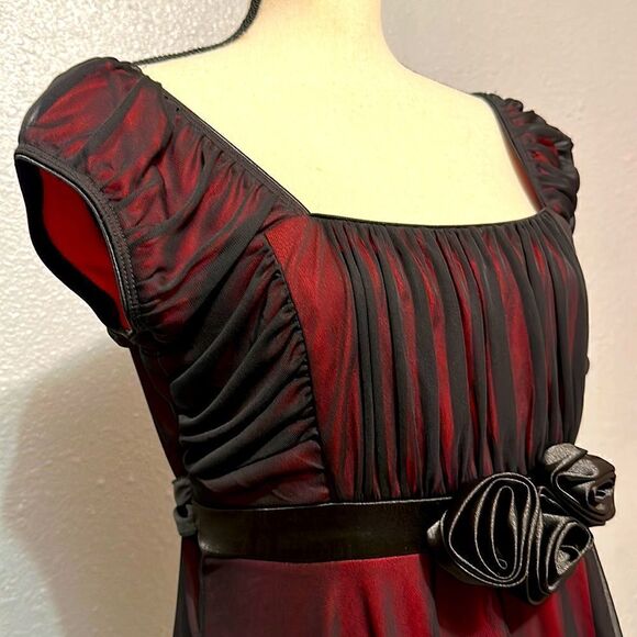 Vintage Jody California knee length red black sheer dress size 13/14 - Picture 3 of 12